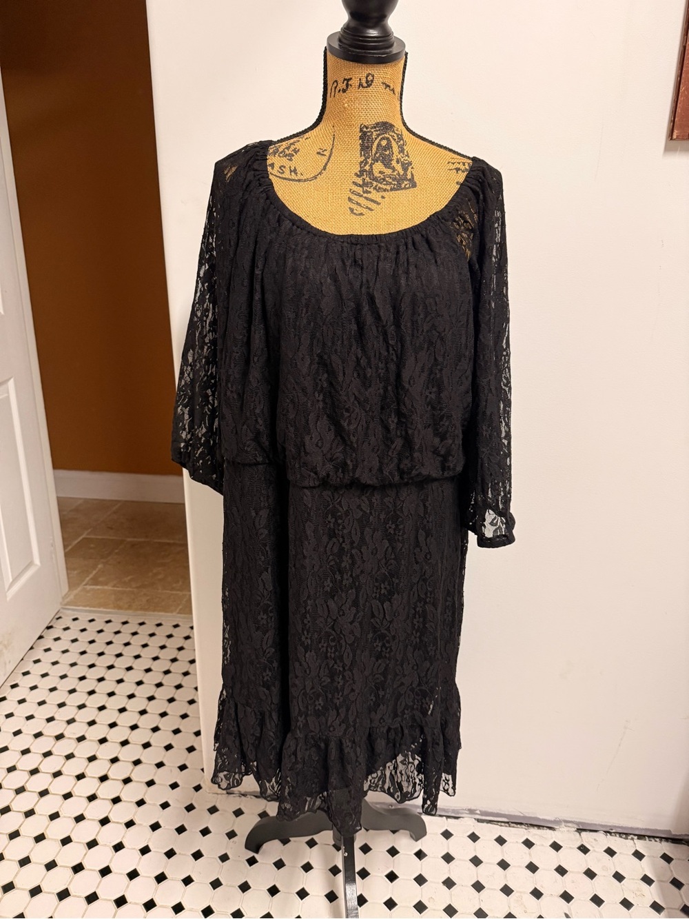 HeartSoul Black Lace Midi Dress with Ruffle Hem